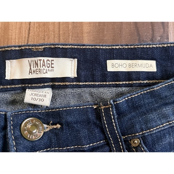 Vtg America Blues Women's Mid Rise Jean Boho Bermuda Dk Wash Shorts Size 10/30 - Picture 5 of 5